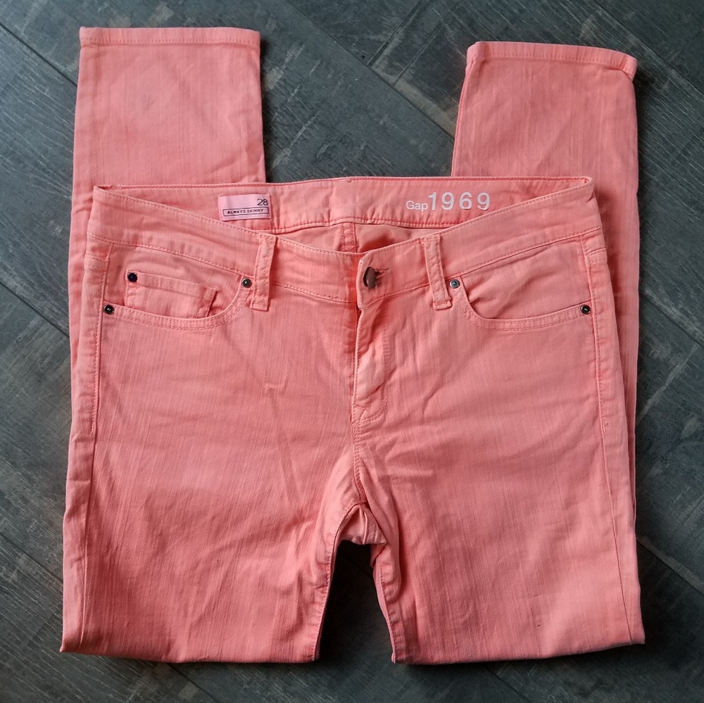 ☀️3/$25 Gap Neon Orange Always Skinny Ankle Jeans - Picture 2 of 8